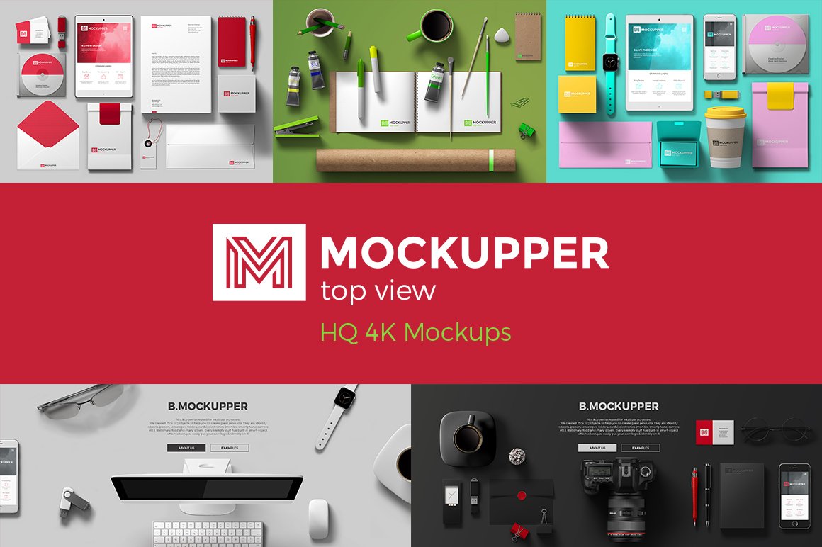 超高清顶视图品牌设计提案办公文创场景样机 Mockupper Scene Generator Topview 4K_img_2