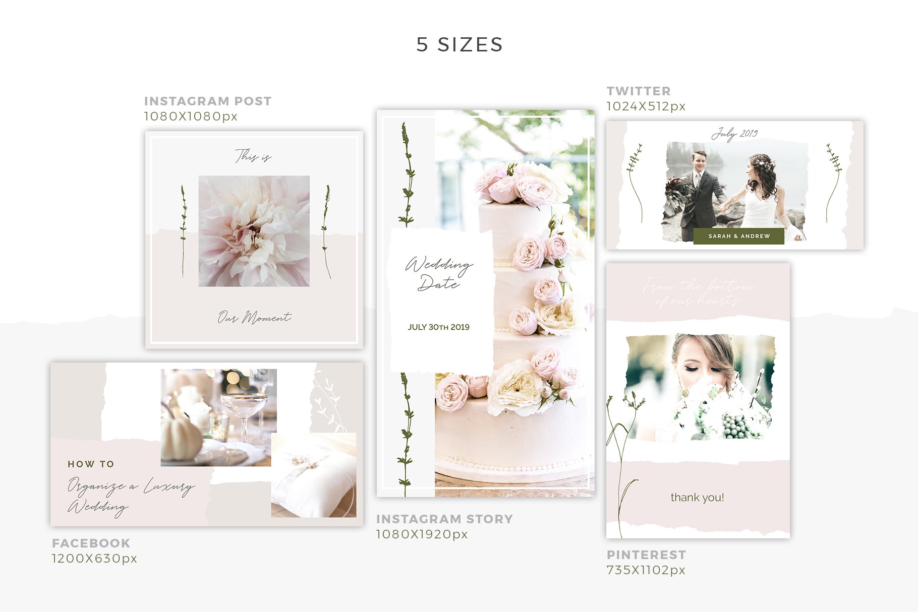 优雅的婚礼摄影照片朋友圈主图PSD海报Instagram模板 Elegant Wedding Social Media Pack_img_2