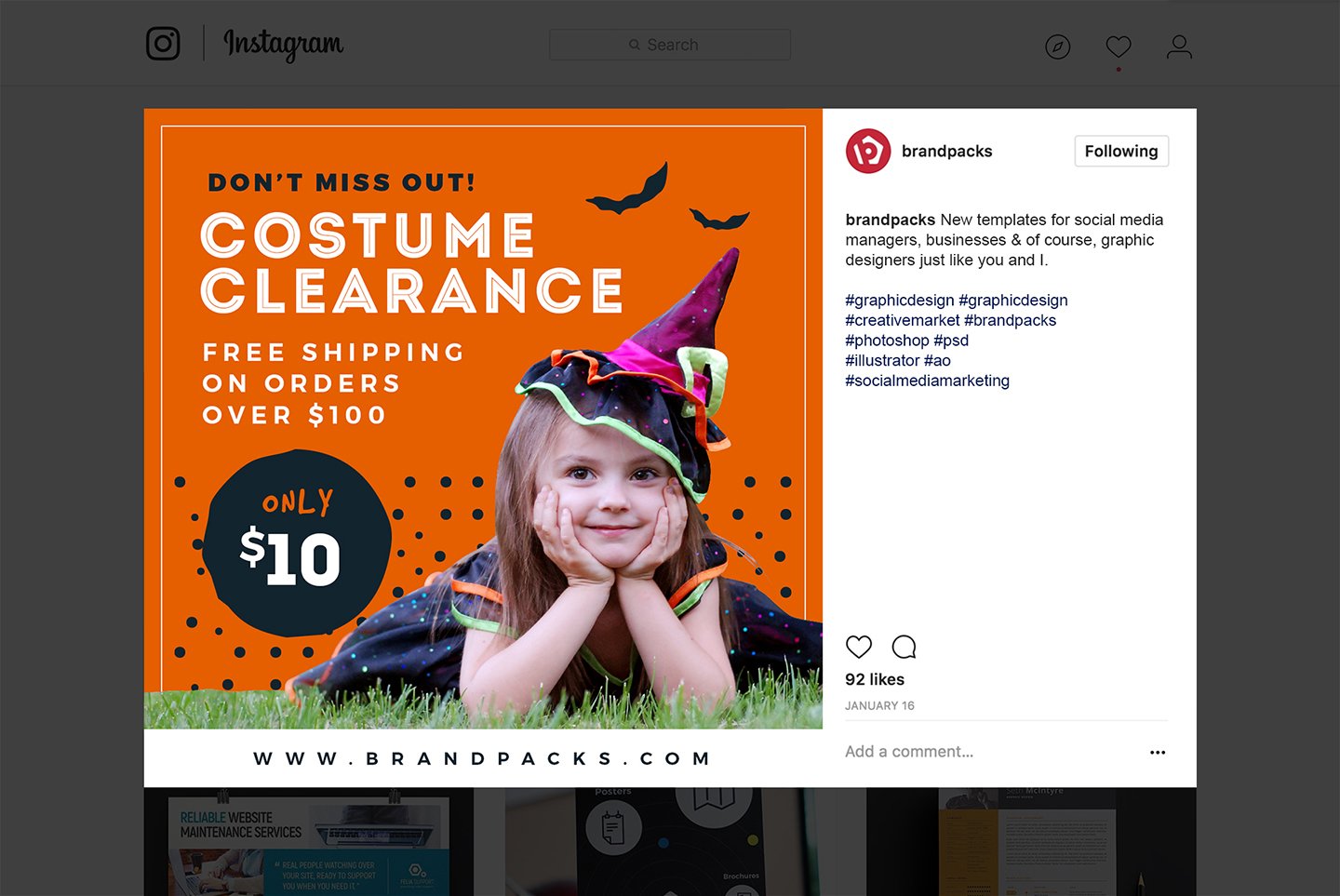 万圣节儿童服装电商营销PSD海报Instagram模板 Halloween Social Media Templates_img_2