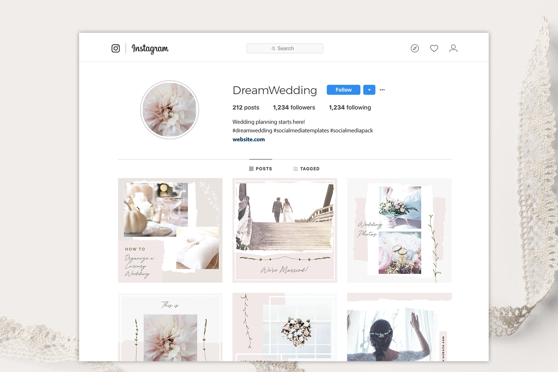 优雅的婚礼摄影照片朋友圈主图PSD海报Instagram模板 Elegant Wedding Social Media Pack_img_2