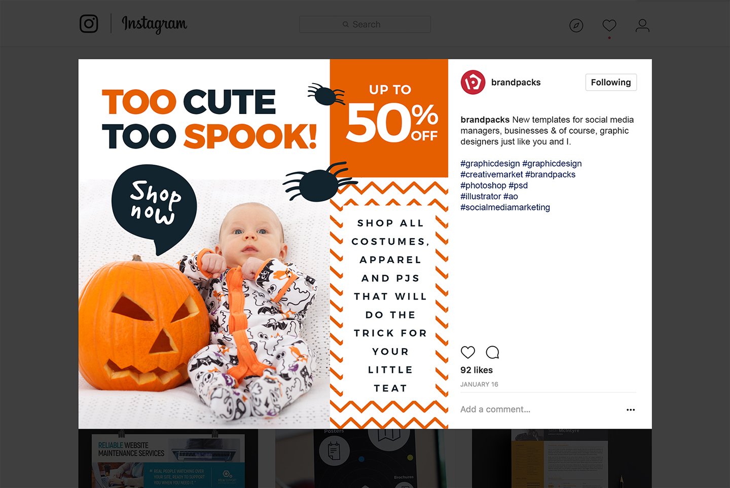 万圣节儿童服装电商营销PSD海报Instagram模板 Halloween Social Media Templates_img_2