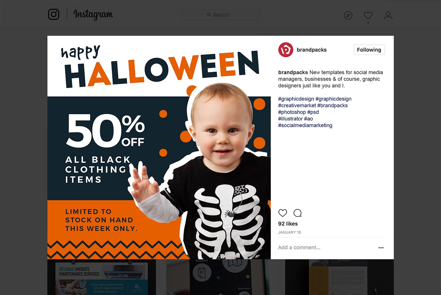 万圣节儿童服装电商营销PSD海报Instagram模板 Halloween Social Media Templates_img_2