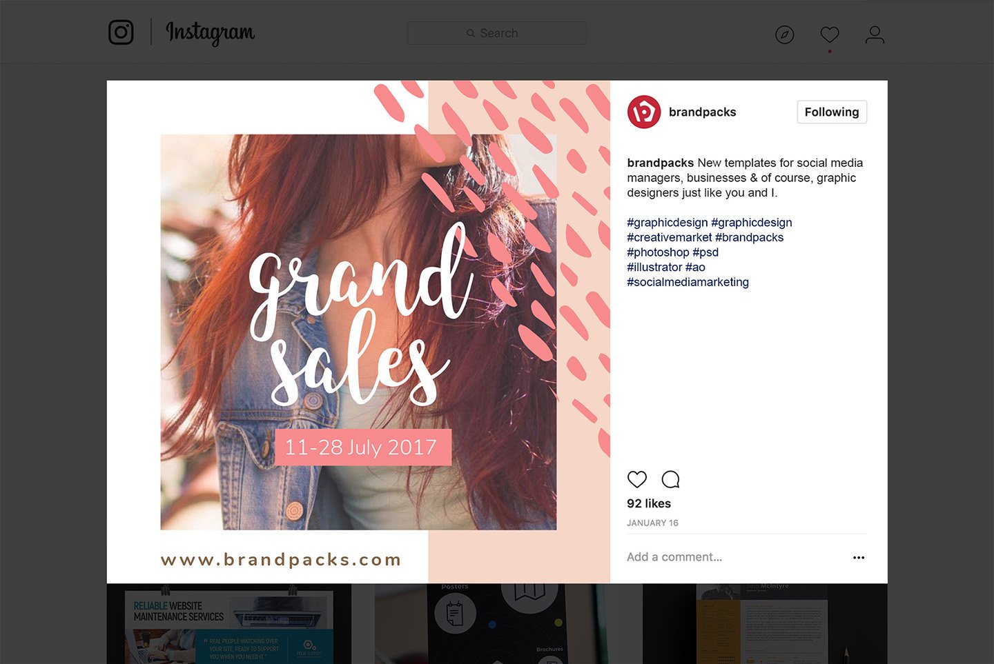 粉色系女性化妆品服装电商营销海报Instagram模板 Social Media Templates Pack Vol.5_img_2