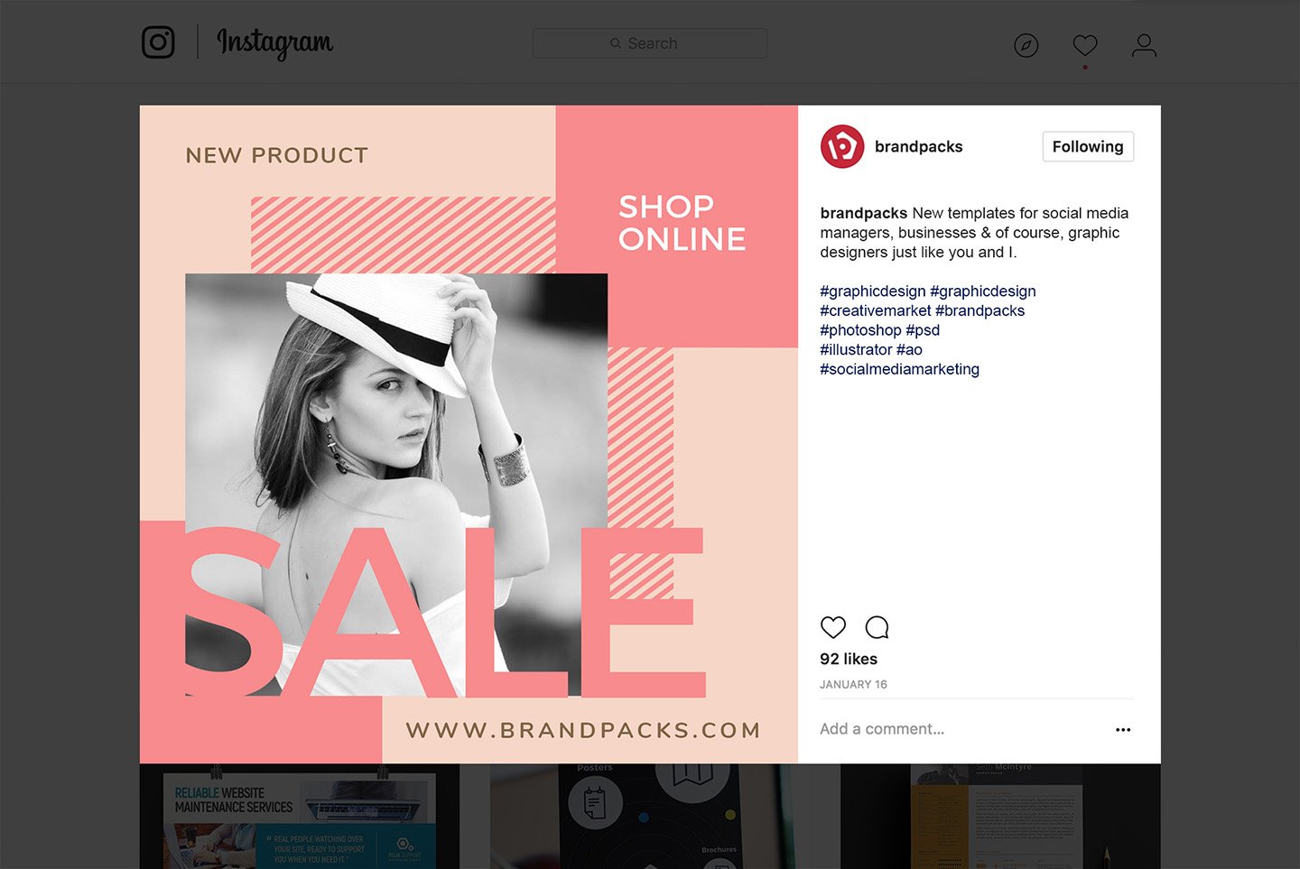 粉色系女性化妆品服装电商营销海报Instagram模板 Social Media Templates Pack Vol.5_img_2