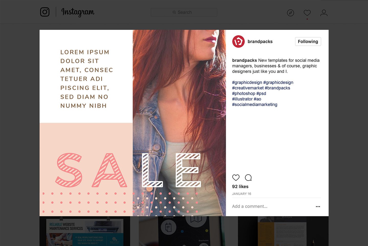 粉色系女性化妆品服装电商营销海报Instagram模板 Social Media Templates Pack Vol.5_img_2