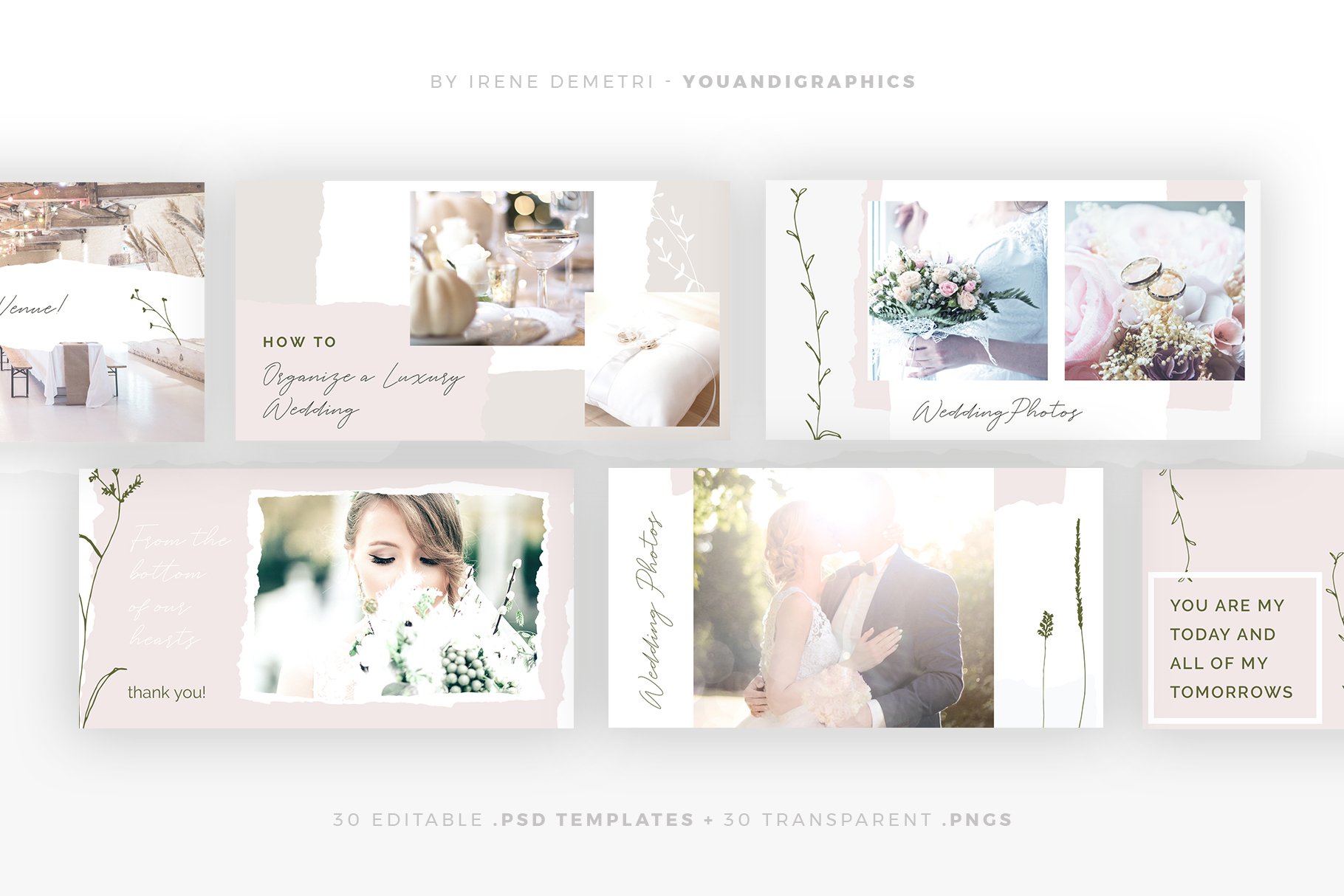 优雅的婚礼摄影照片朋友圈主图PSD海报Instagram模板 Elegant Wedding Social Media Pack_img_2