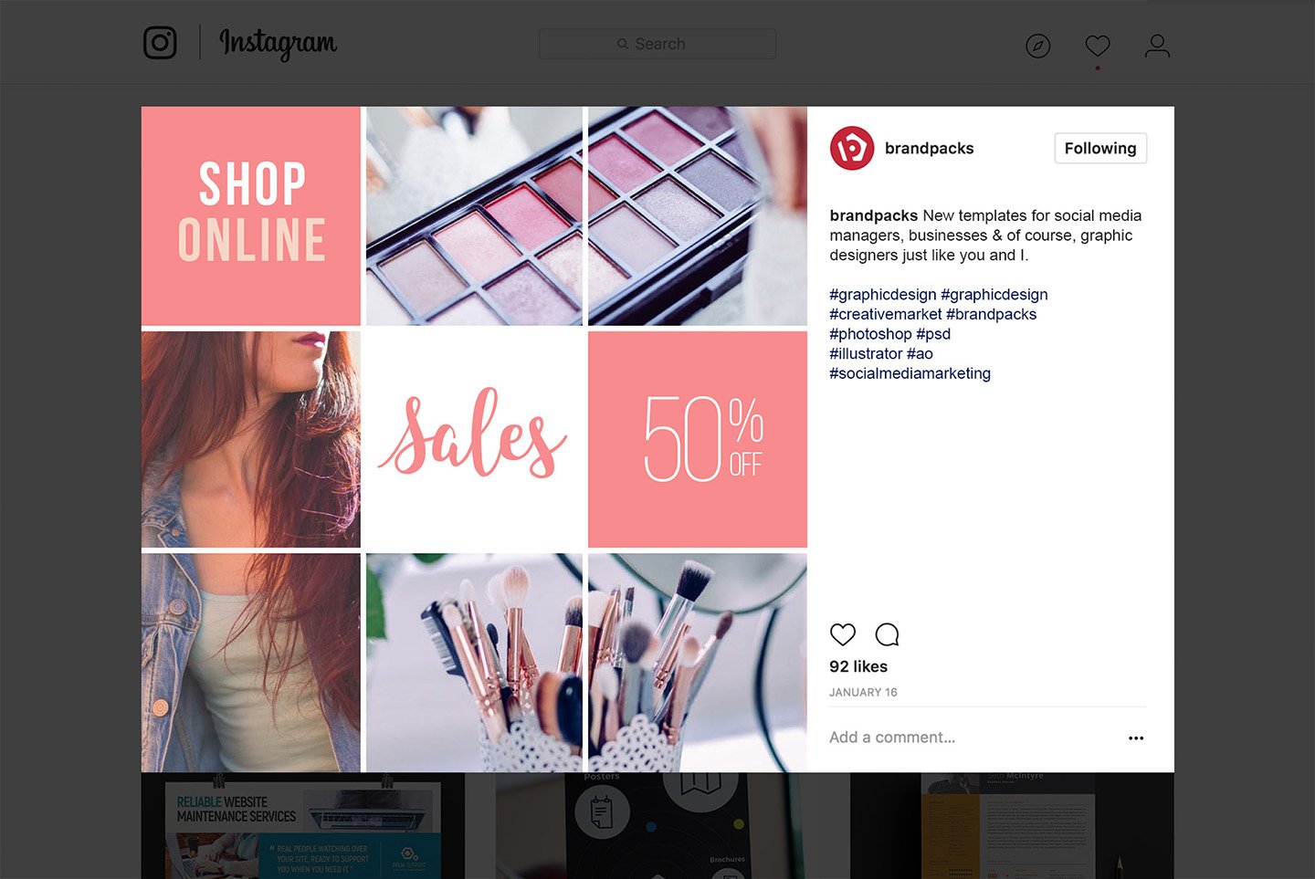 粉色系女性化妆品服装电商营销海报Instagram模板 Social Media Templates Pack Vol.5_img_2