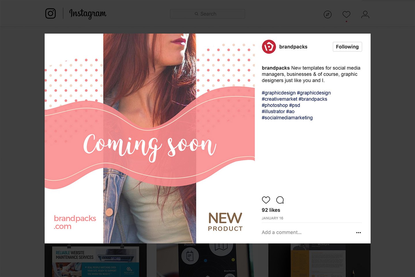 粉色系女性化妆品服装电商营销海报Instagram模板 Social Media Templates Pack Vol.5_img_2