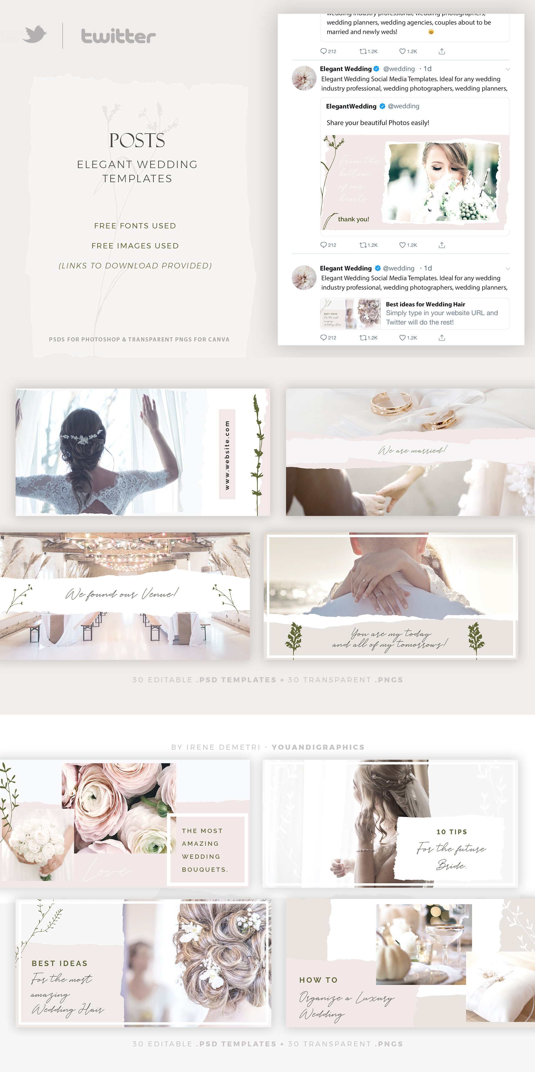 优雅的婚礼摄影照片朋友圈主图PSD海报Instagram模板 Elegant Wedding Social Media Pack_img_2