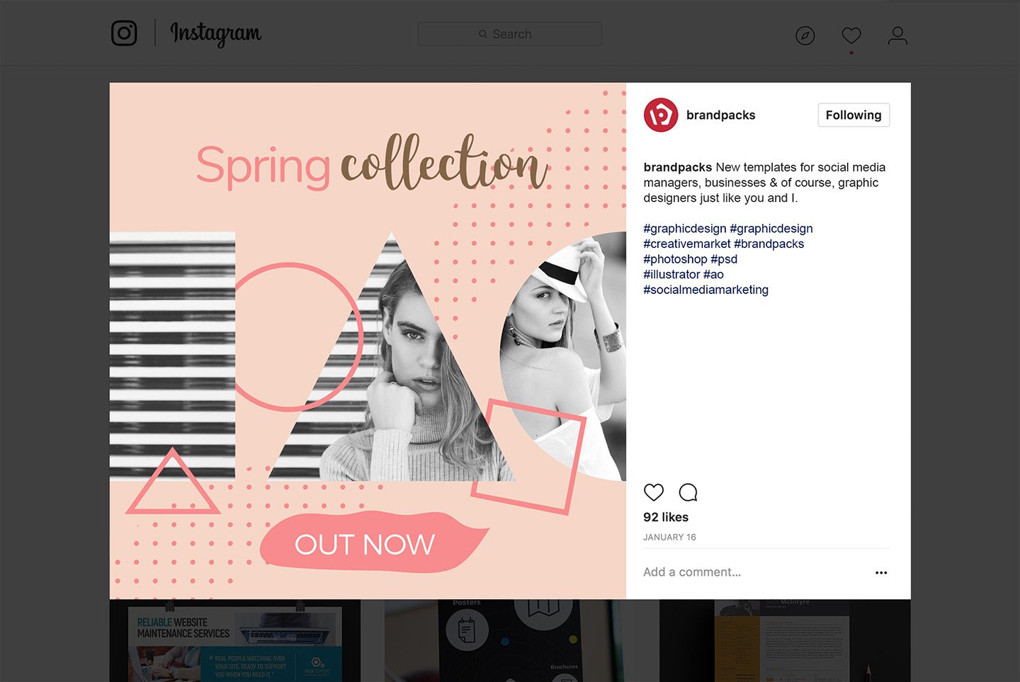 粉色系女性化妆品服装电商营销海报Instagram模板 Social Media Templates Pack Vol.5_img_2