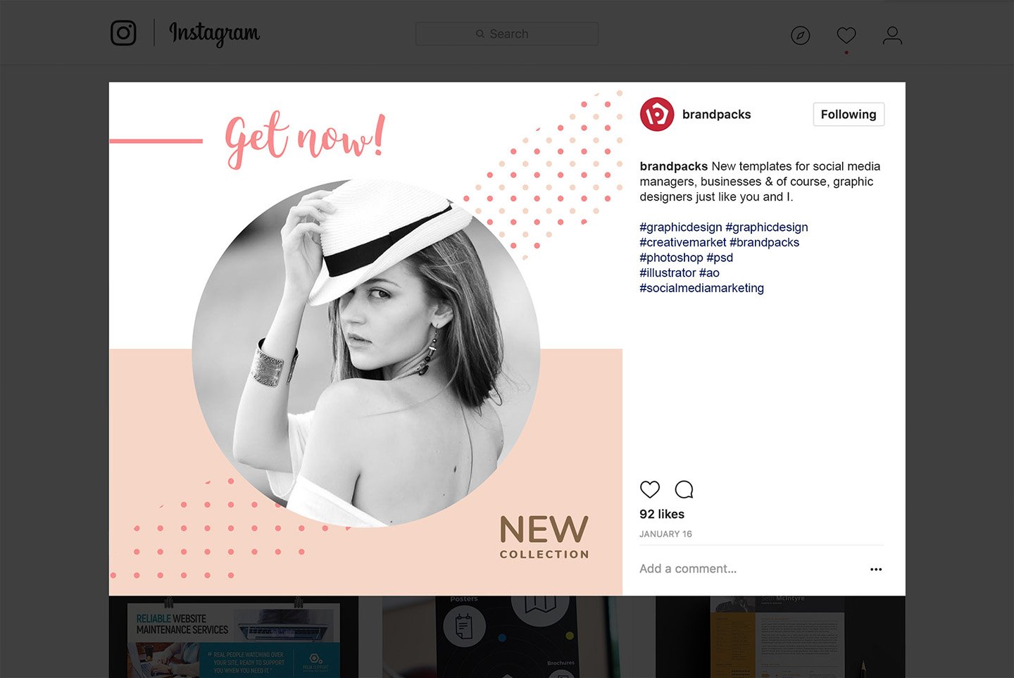 粉色系女性化妆品服装电商营销海报Instagram模板 Social Media Templates Pack Vol.5_img_2