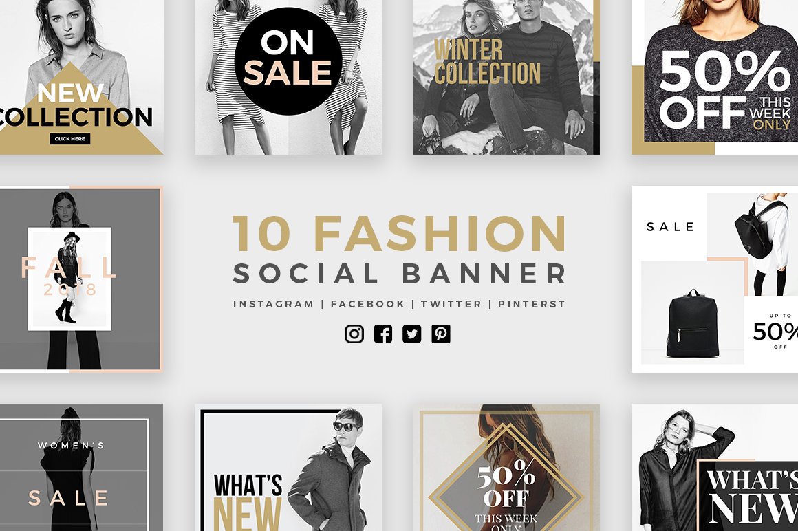 极简服装品牌电商营销广告PSD海报Instagram模板 Stylish - 100 Social Media Templates_img_2