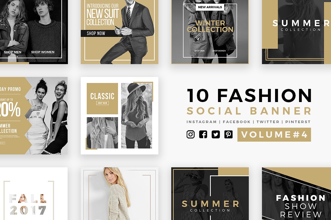 极简服装品牌电商营销广告PSD海报Instagram模板 Stylish - 100 Social Media Templates_img_2