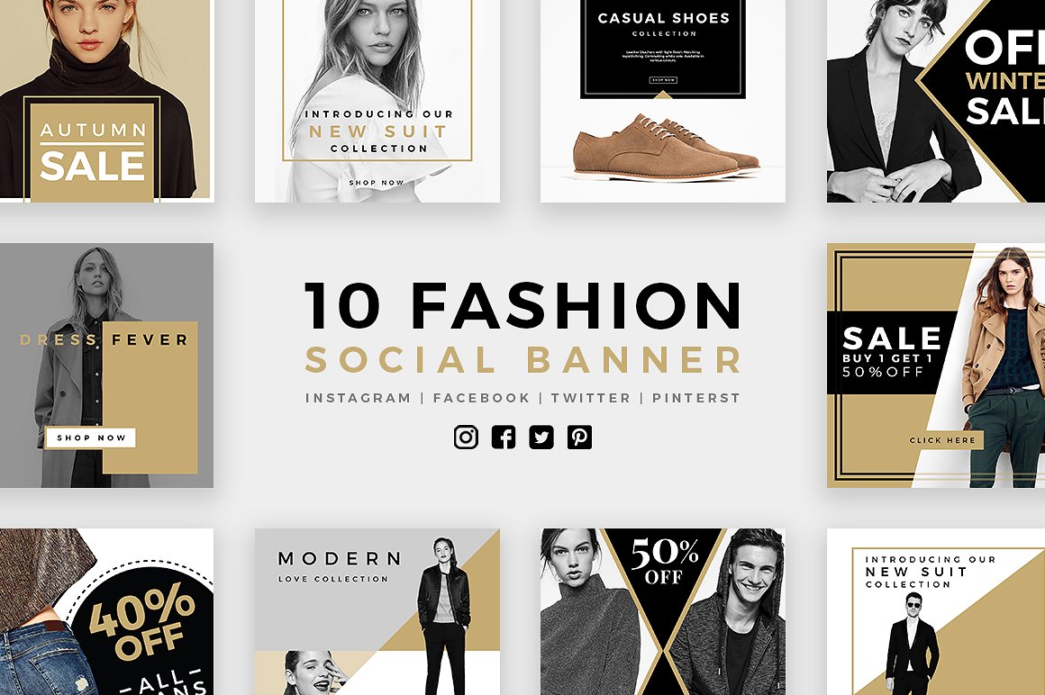 极简服装品牌电商营销广告PSD海报Instagram模板 Stylish - 100 Social Media Templates_img_2