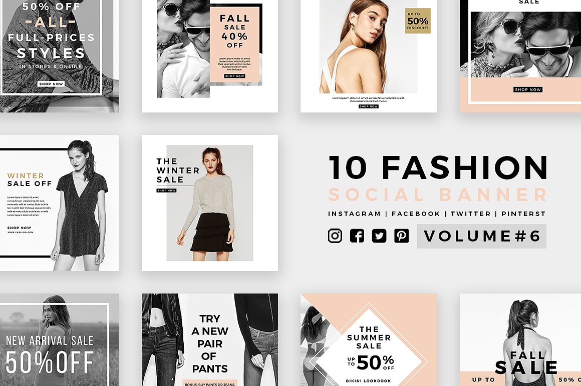 极简服装品牌电商营销广告PSD海报Instagram模板 Stylish - 100 Social Media Templates_img_2