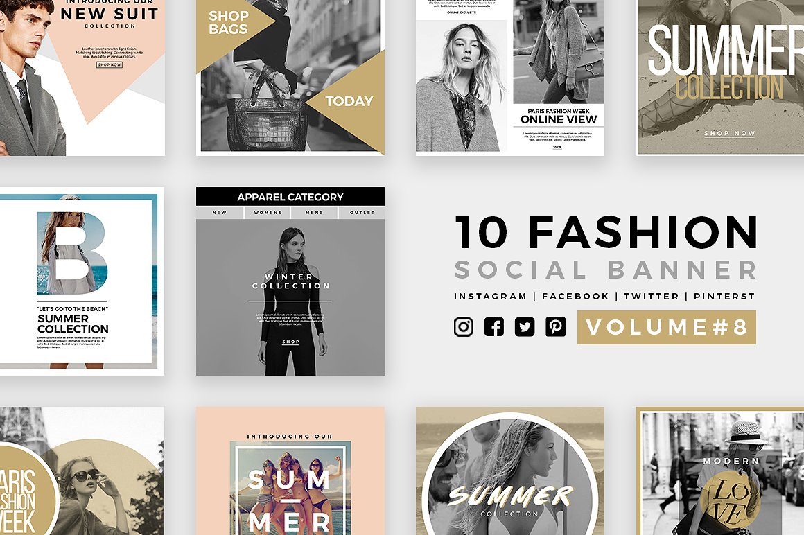 极简服装品牌电商营销广告PSD海报Instagram模板 Stylish - 100 Social Media Templates_img_2