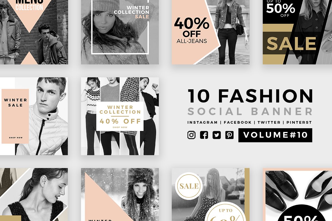 极简服装品牌电商营销广告PSD海报Instagram模板 Stylish - 100 Social Media Templates_img_2