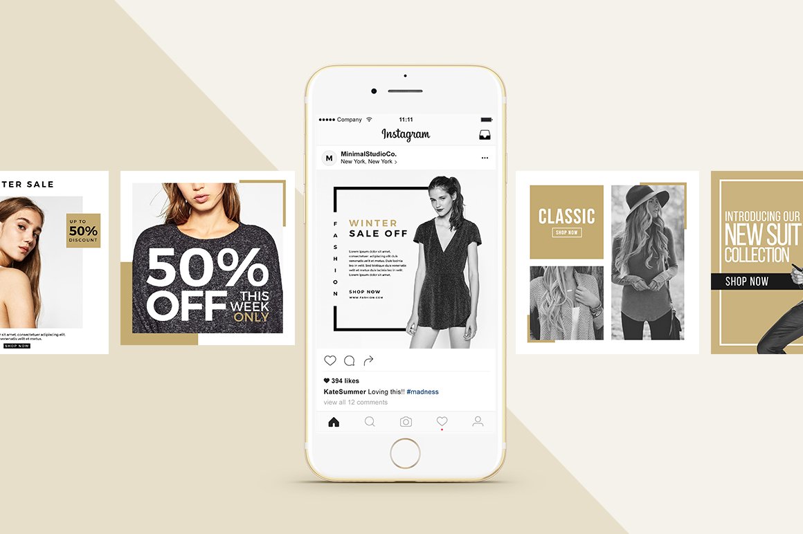 极简服装品牌电商营销广告PSD海报Instagram模板 Stylish - 100 Social Media Templates_img_2