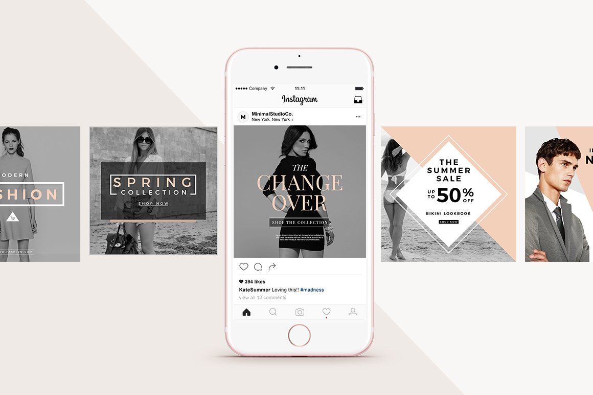 极简服装品牌电商营销广告PSD海报Instagram模板 Stylish - 100 Social Media Templates_img_2