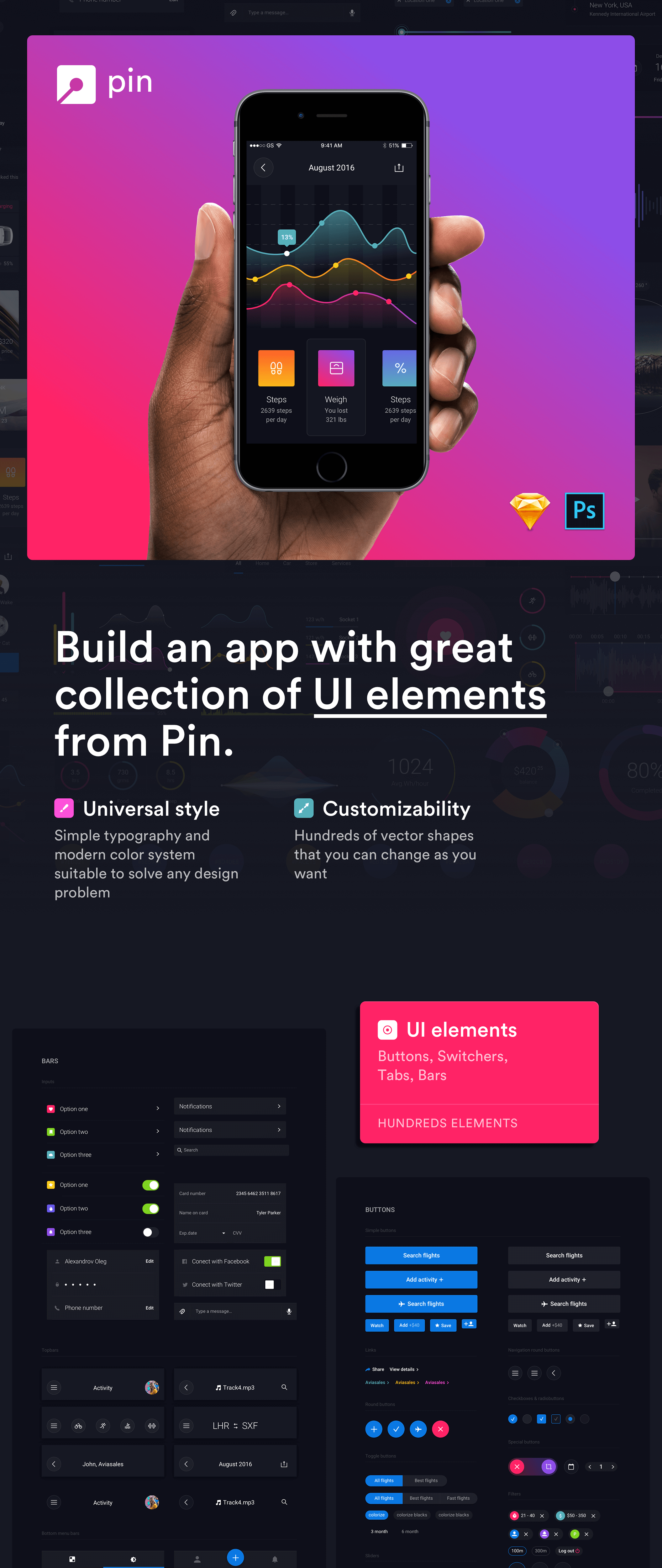 超炫酷后台控制器数据表UI KITS套件包 Pin UI Kit Trial_img_2