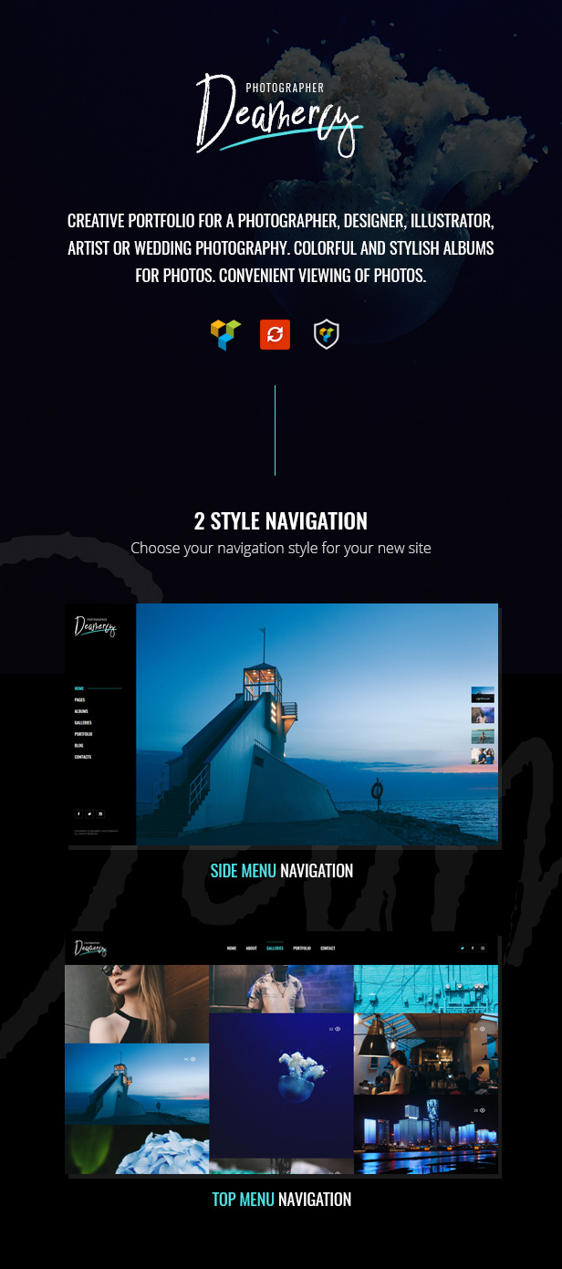 响应式摄影师艺术家作品展示WordPress主题 Deamercy - Photography Portfolio WordPress Theme_img_2