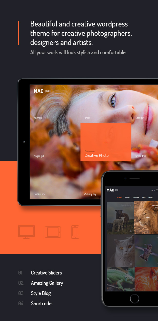摄影艺术绘画数字图形艺术家WordPress主题模板 MAC - Photography Fullscreen WordPress Theme_img_2