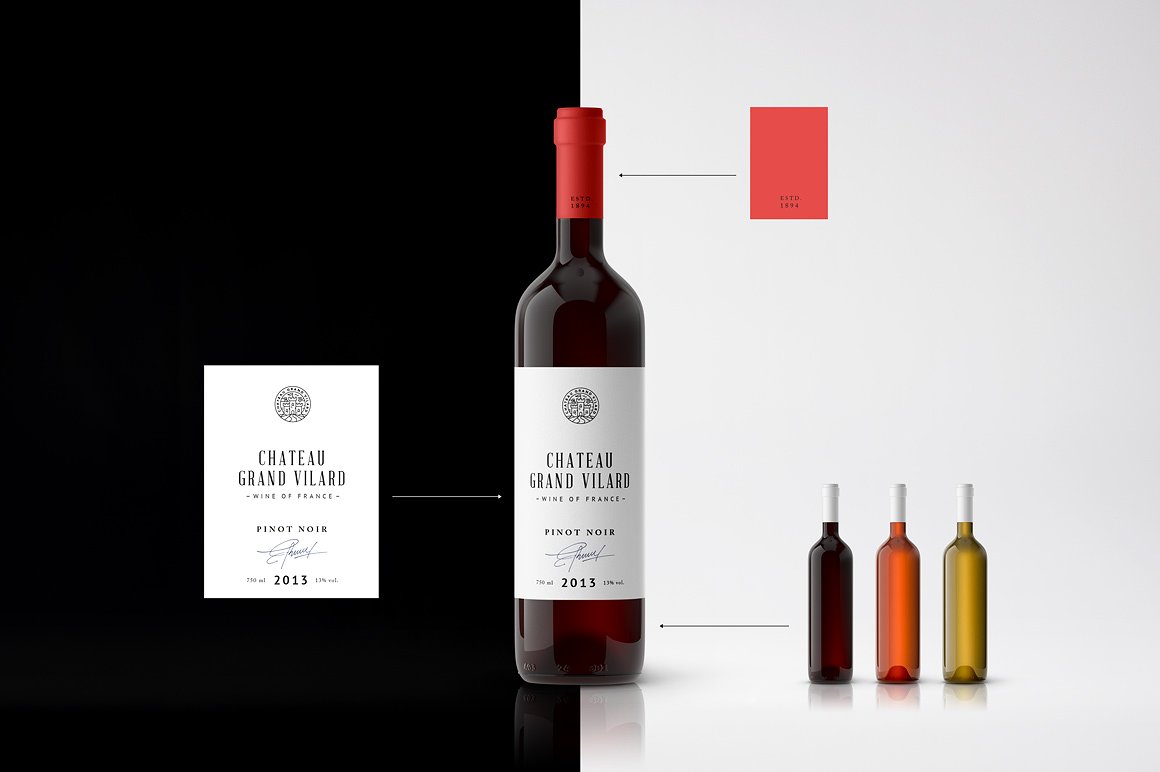 高端葡萄酒瓶贴品牌设计提案展示样机 Wine Packaging Mockups_img_2