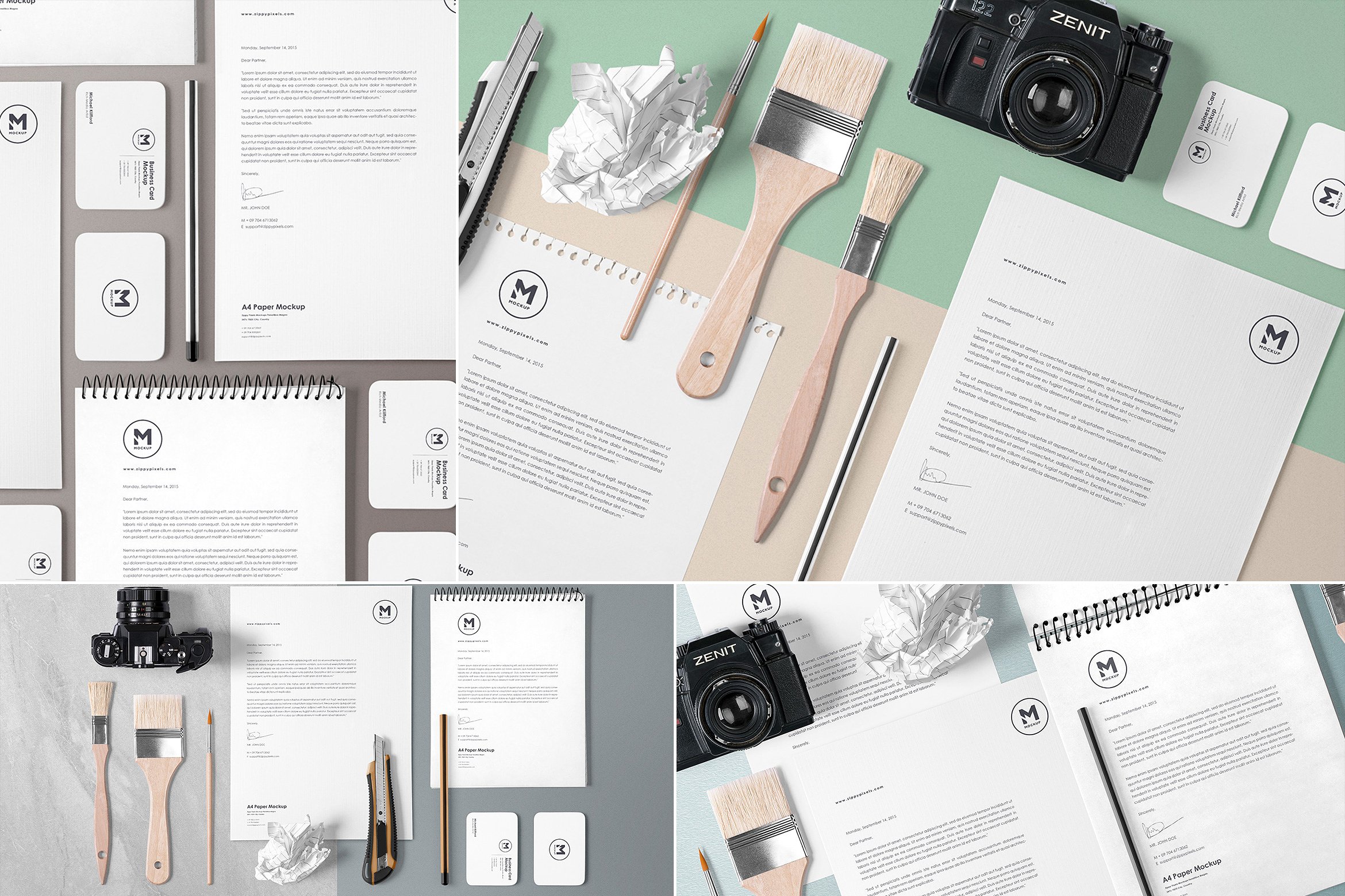 品牌VI设计提案办公文创展示样机PSD智能贴图模板 5 Stunning Stationery Mockups Set_img_2
