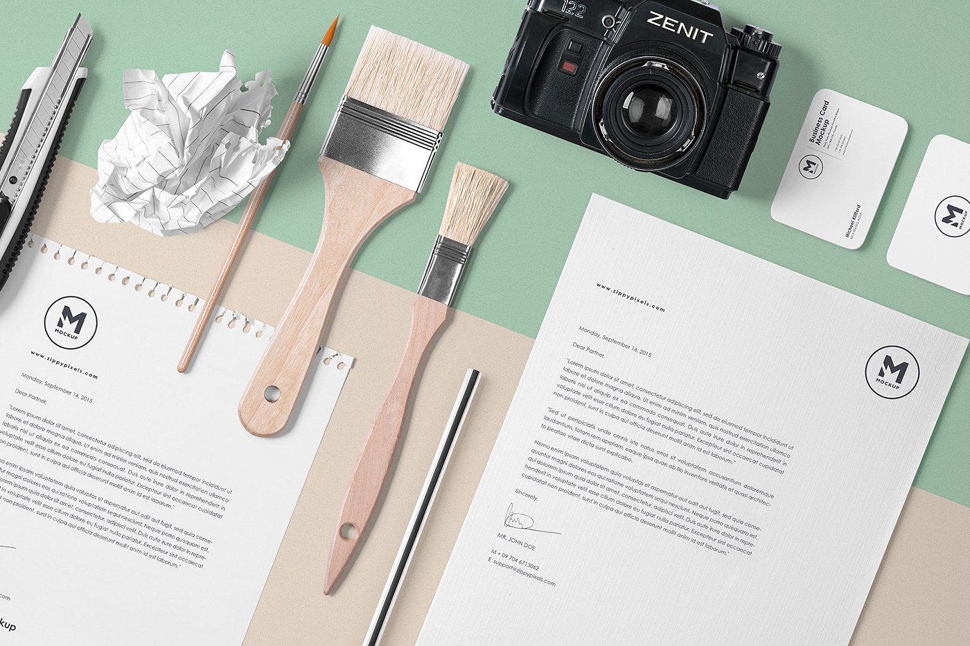 品牌VI设计提案办公文创展示样机PSD智能贴图模板 5 Stunning Stationery Mockups Set_img_2