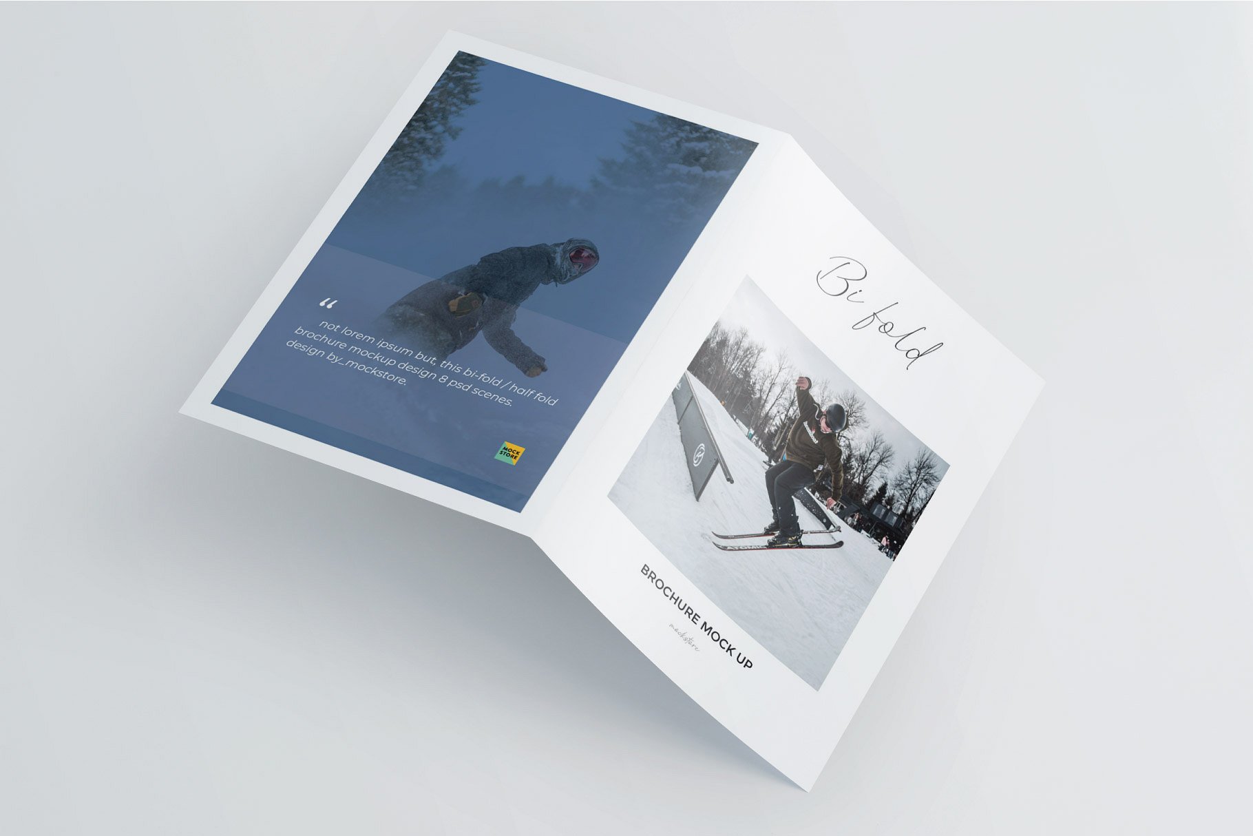 精装画册杂志设计提案展示样机PSD智能贴图模板 A5 Bifold Half-Fold Brochure Mockup_img_2