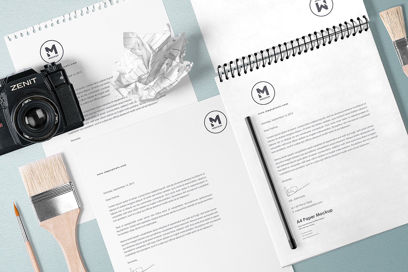 品牌VI设计提案办公文创展示样机PSD智能贴图模板 5 Stunning Stationery Mockups Set_img_2