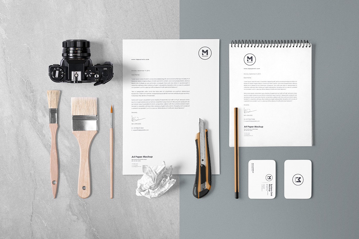 品牌VI设计提案办公文创展示样机PSD智能贴图模板 5 Stunning Stationery Mockups Set_img_2