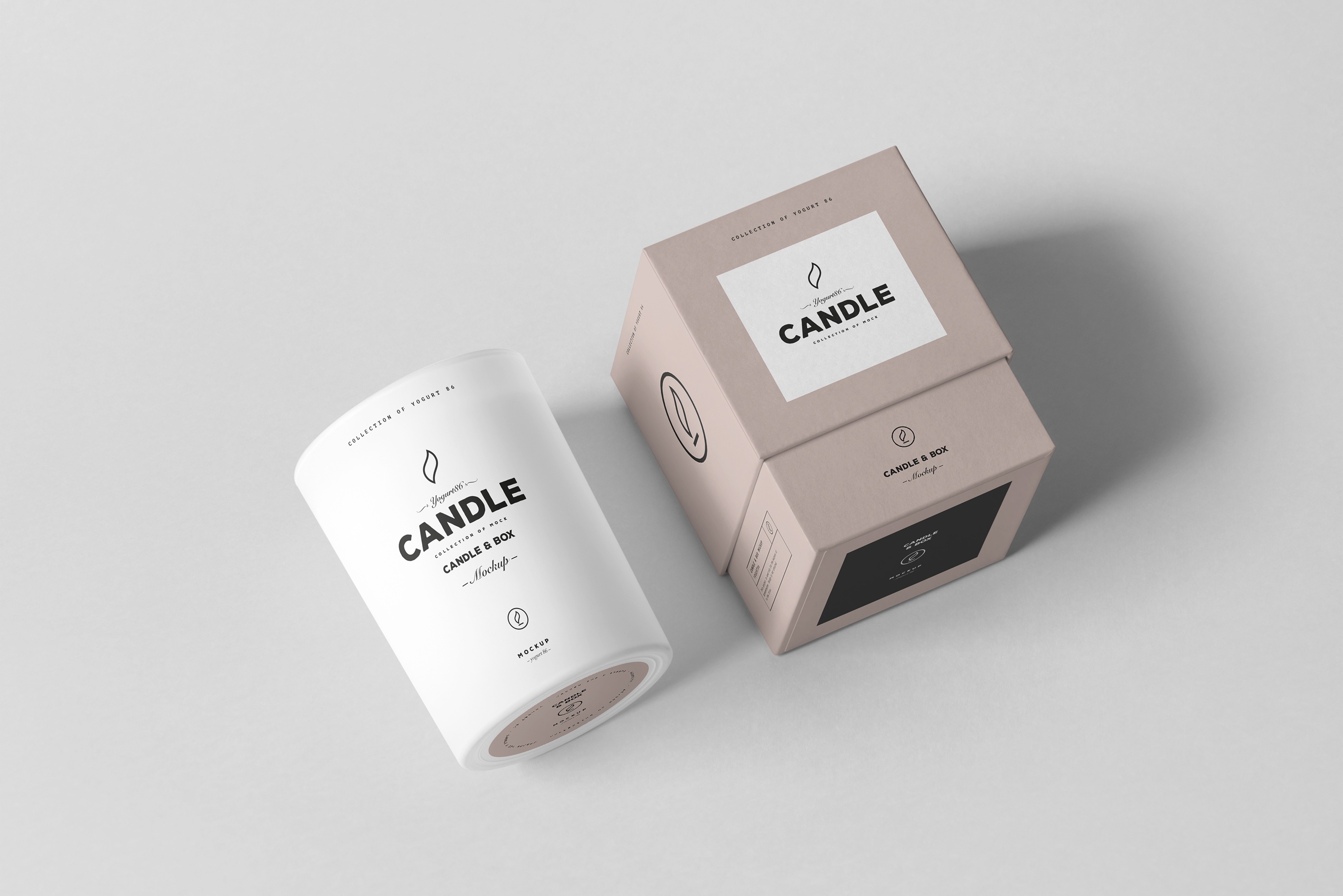 时尚的蜡烛香薰玻璃杯包装设计展示样机 Candle & Box Mock-up_img_2