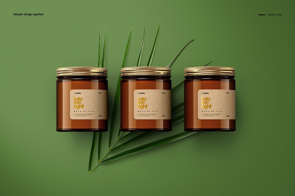 棕色琥珀罐玻璃杯蜡烛香薰包装设计展示样机套装 Amber Jar Candle Mockup Set_img_2