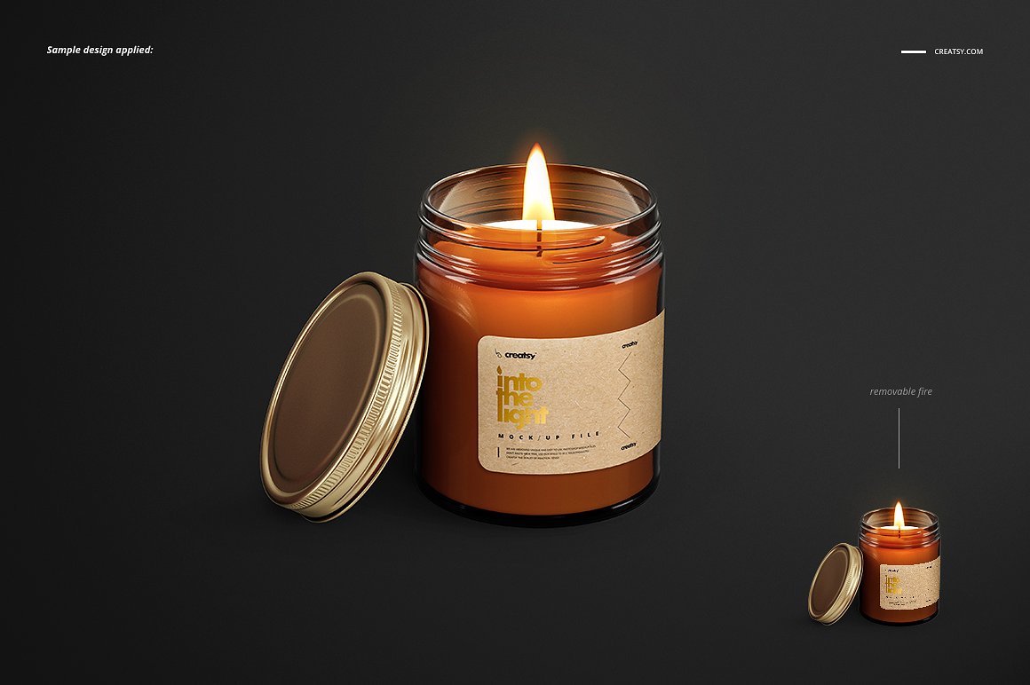 棕色琥珀罐玻璃杯蜡烛香薰包装设计展示样机套装 Amber Jar Candle Mockup Set_img_2