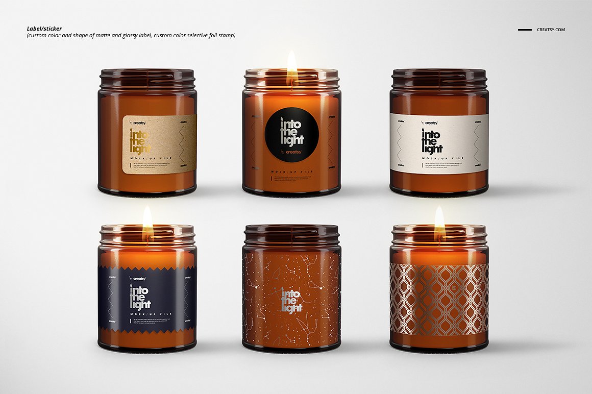 棕色琥珀罐玻璃杯蜡烛香薰包装设计展示样机套装 Amber Jar Candle Mockup Set_img_2