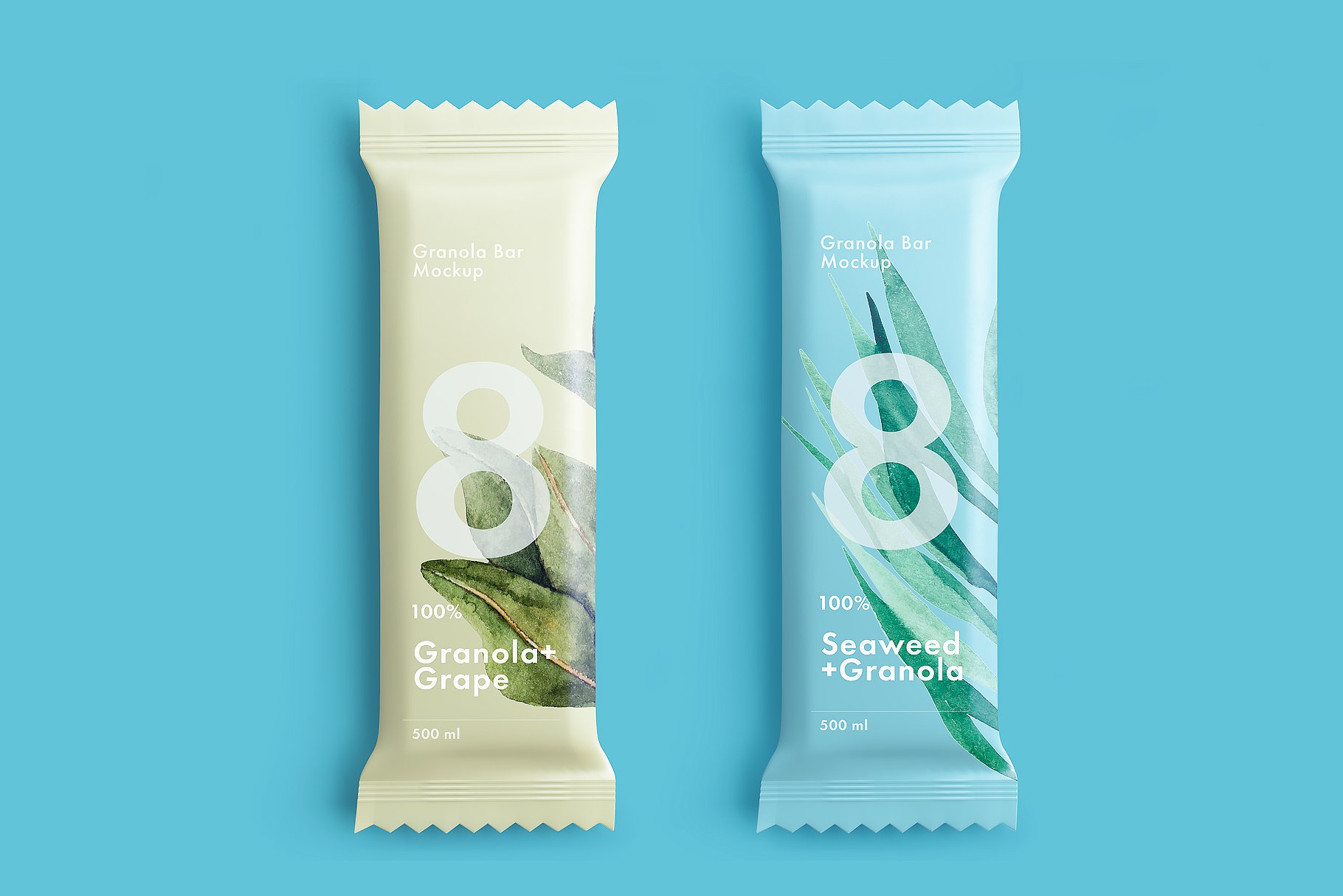 光泽的食品糖果塑料饼干袋包装展示样机 Granola Bar Mockup_img_2