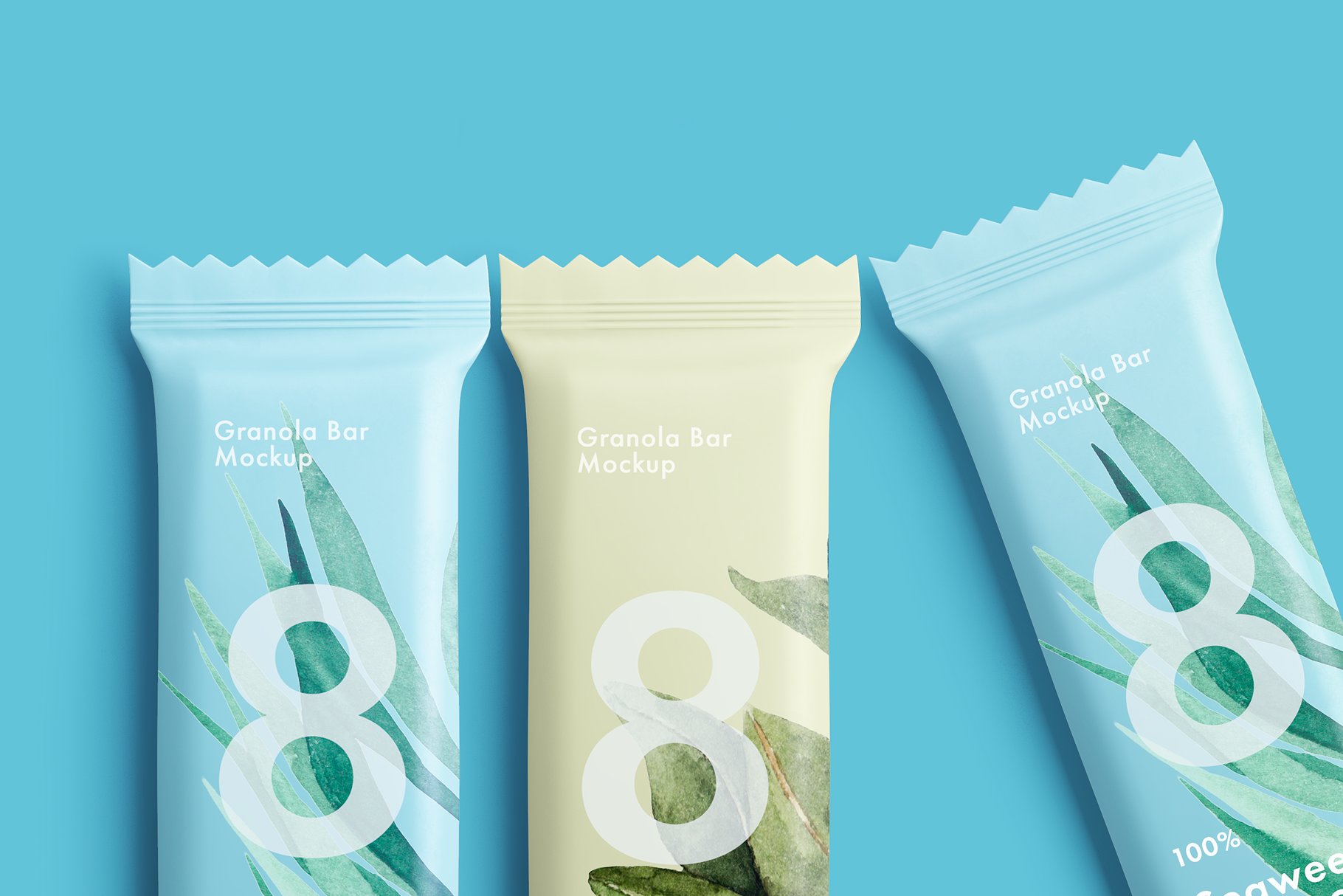 光泽的食品糖果塑料饼干袋包装展示样机 Granola Bar Mockup_img_2