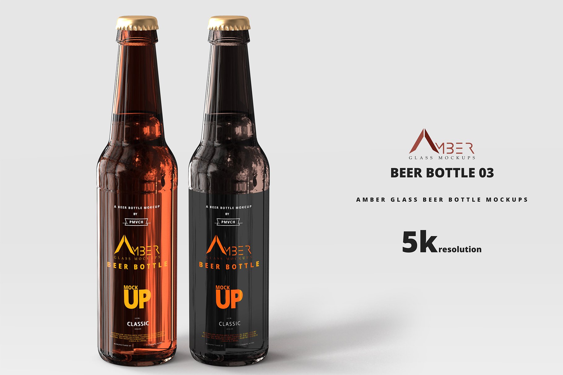 啤酒LOGO标签设计提案展示样机PSD智能贴图模板 Amber Glass Beer Bottle Mockup_img_2