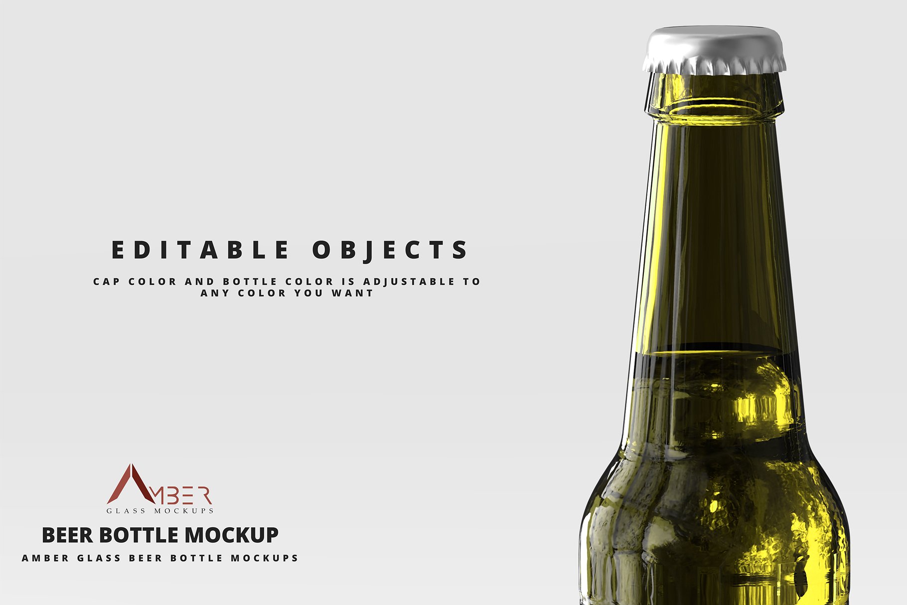 啤酒LOGO标签设计提案展示样机PSD智能贴图模板 Amber Glass Beer Bottle Mockup_img_2