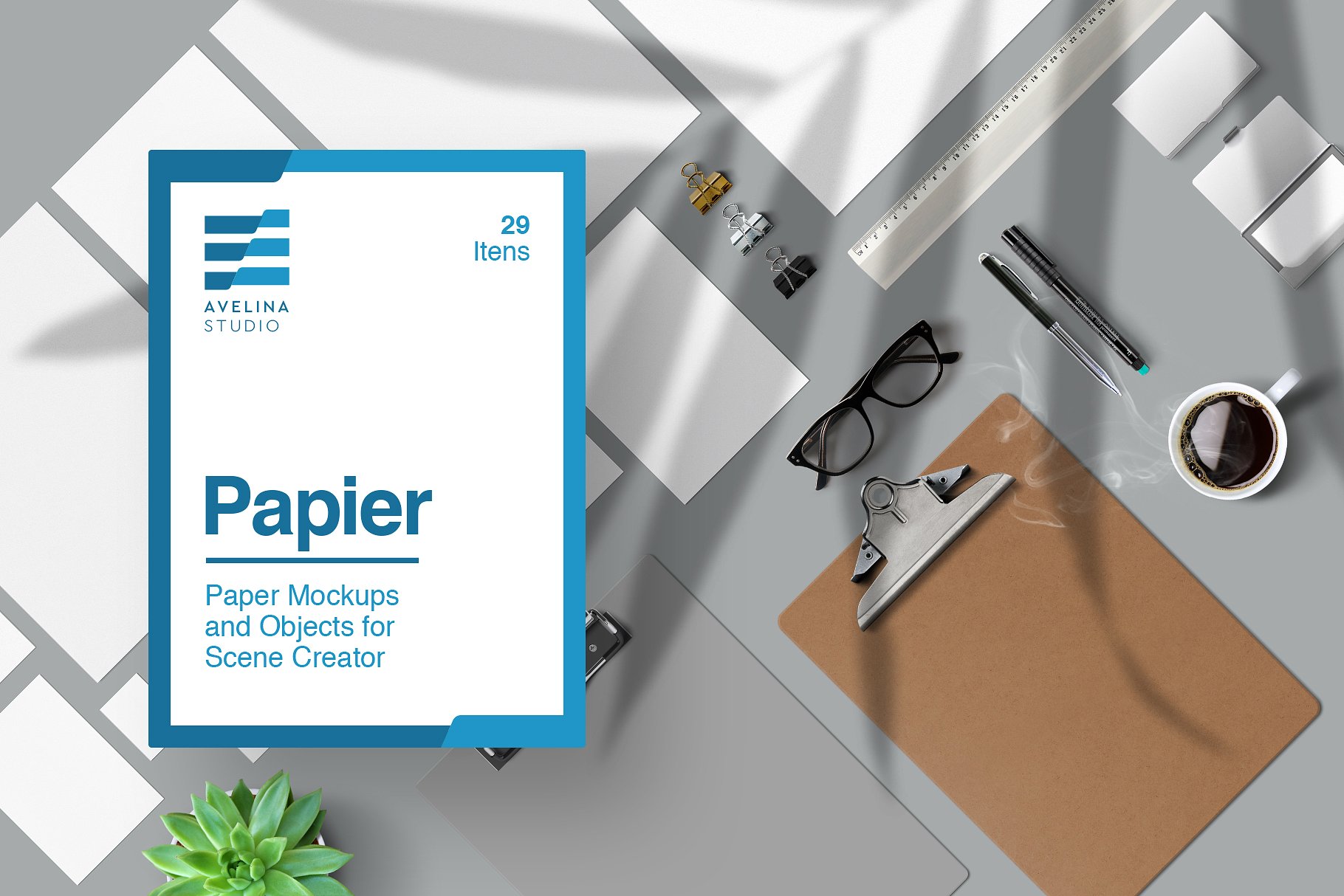 品牌设计办公文创展示提案样机PSD智能贴图模板 Papier Stationey Mockups Scene Creator_img_2