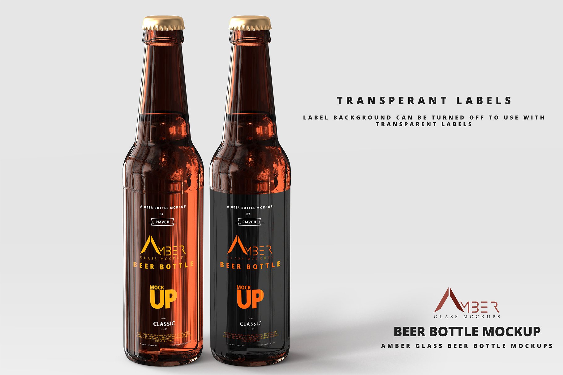 啤酒LOGO标签设计提案展示样机PSD智能贴图模板 Amber Glass Beer Bottle Mockup_img_2