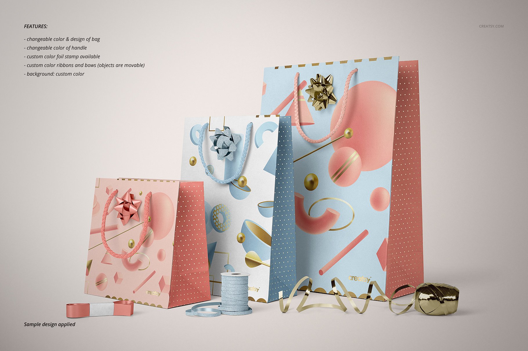 商场购物手提袋样机品牌设计提案PSD智能贴图模板 Paper Bags Mockup (gifting edition)_img_2