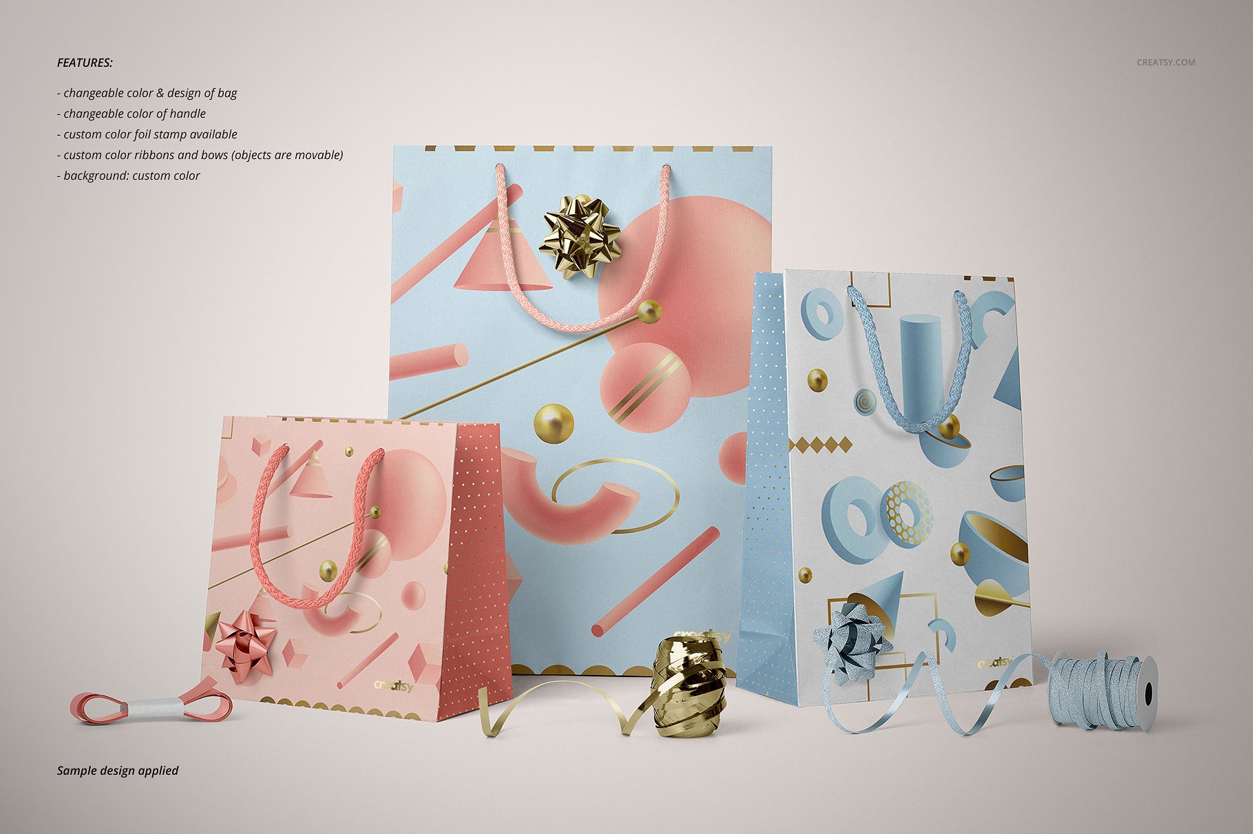 商场购物手提袋样机品牌设计提案PSD智能贴图模板 Paper Bags Mockup (gifting edition)_img_2