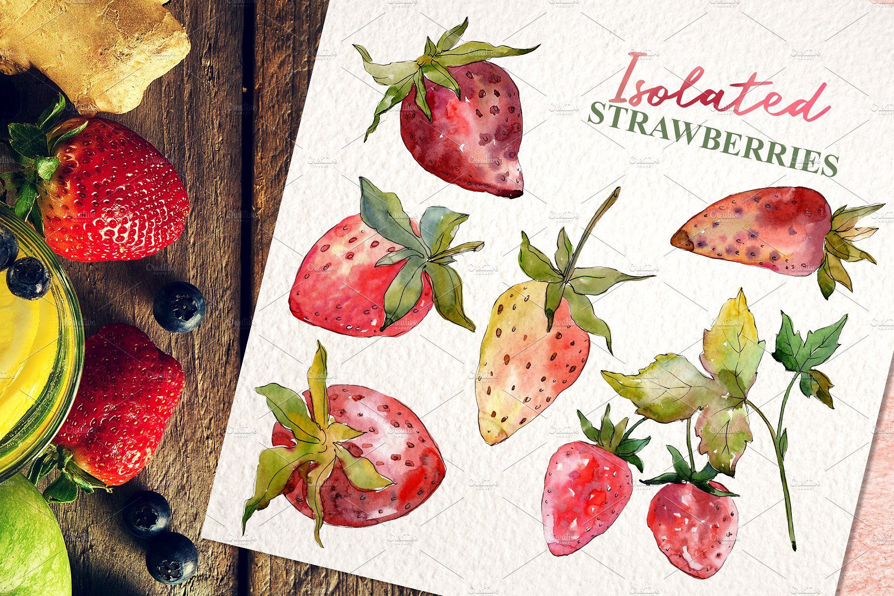 34个手绘草莓水彩PNG剪贴画集合 34 Strawberry Collection Watercolor Png_img_2