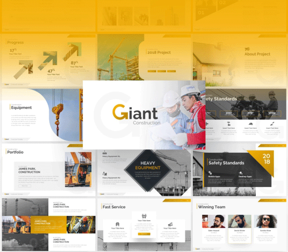 清洁极简优雅的工程施工个人介绍PowerPoint演示模板 GR - Giant Construction PowerPoint Presentation Template_img_2