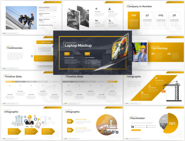 清洁极简优雅的工程施工个人介绍PowerPoint演示模板 GR - Giant Construction PowerPoint Presentation Template_img_2