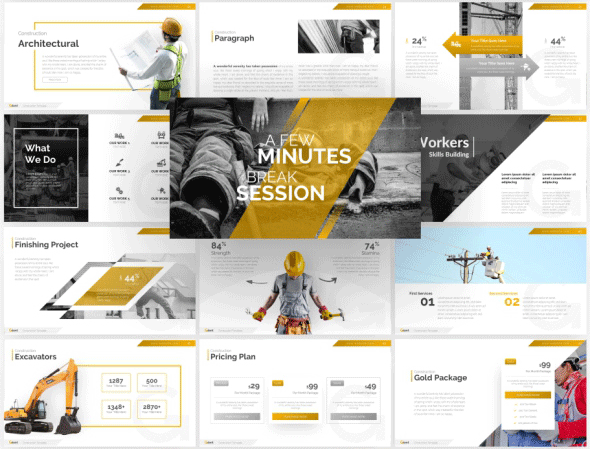 清洁极简优雅的工程施工个人介绍PowerPoint演示模板 GR - Giant Construction PowerPoint Presentation Template_img_2