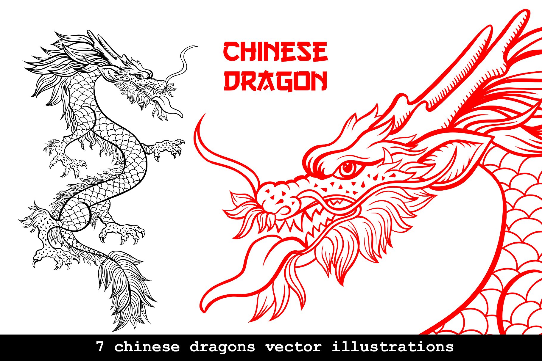 手绘中国风格中国龙AI矢量插图 Hand Drawn Chinese Style Chinese Dragon Illustrator Vector illustration_img_2