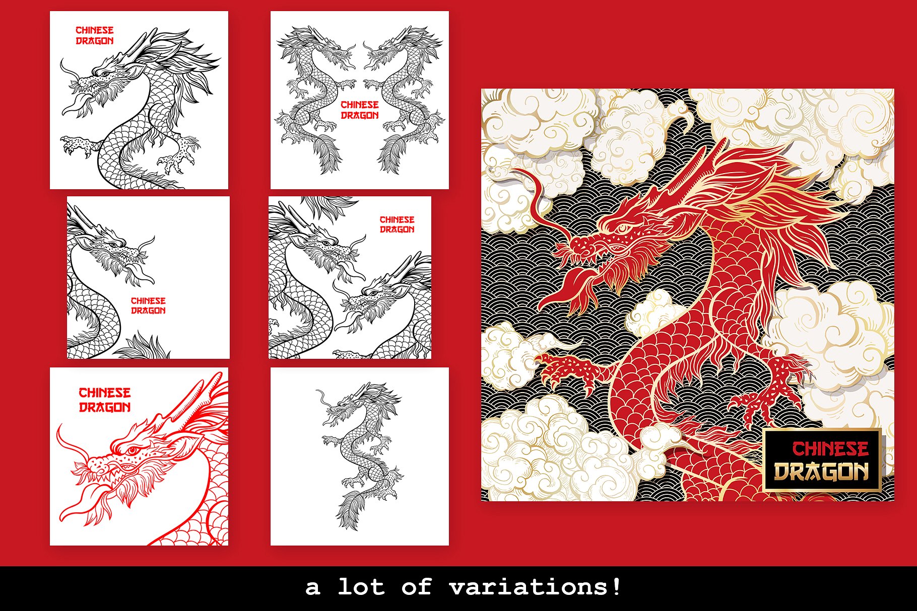 手绘中国风格中国龙AI矢量插图 Hand Drawn Chinese Style Chinese Dragon Illustrator Vector illustration_img_2